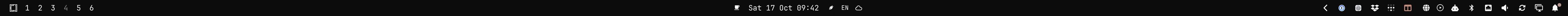 The Omarchy top bar: workspace numbers at the left, the clock in the middle, the system tray at the right.